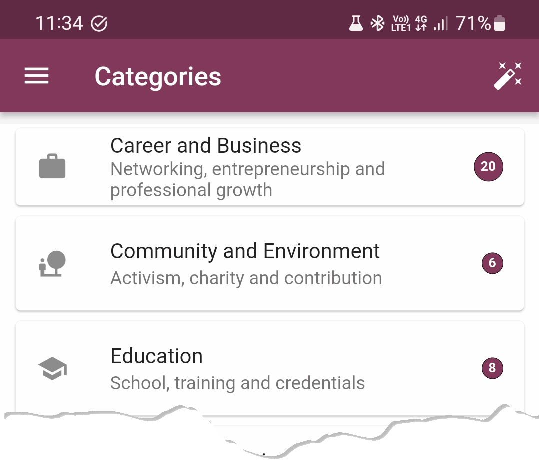 ACHIEVEup category list